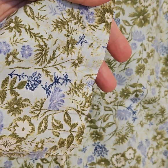 Eddie Bauer Light Blue Shirt with Olive Floral Print - Picture 3 of 11